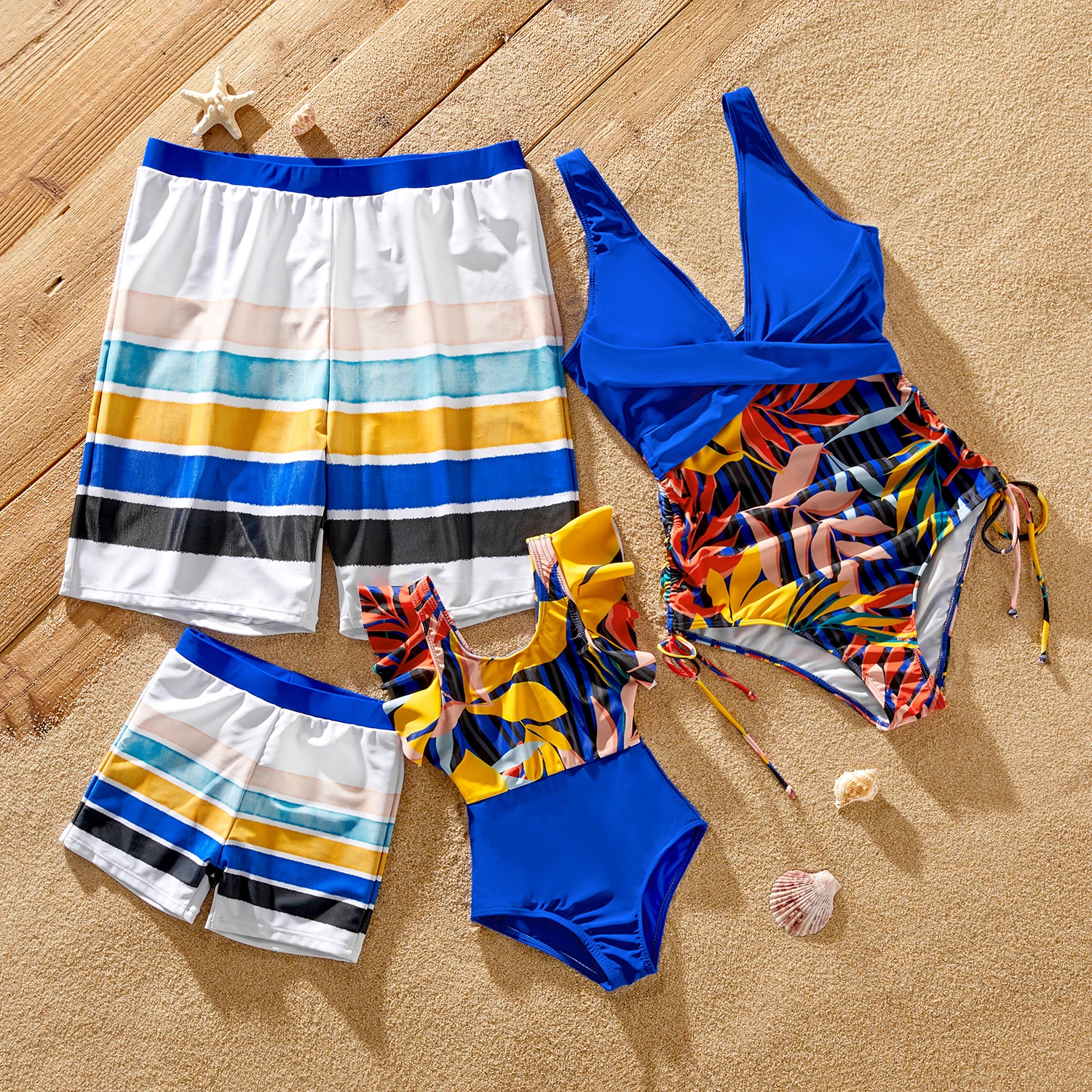 

PatPat Family Matching Floral Print Deep V Neck Spliced One-Piece Swimsuit or Striped Swim Trunks Shorts
