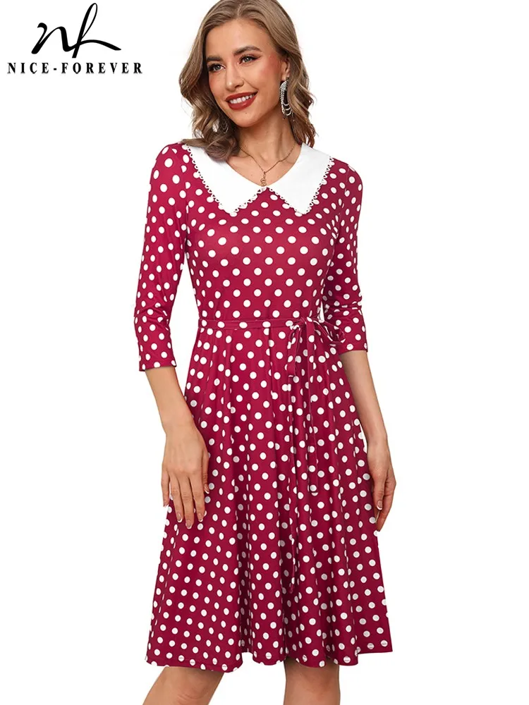 

Женское шикарное платье в горошек Nice-Forever, Осеннее и праздничное элегантное платье-колокол разных цветов, модель A321, 2019