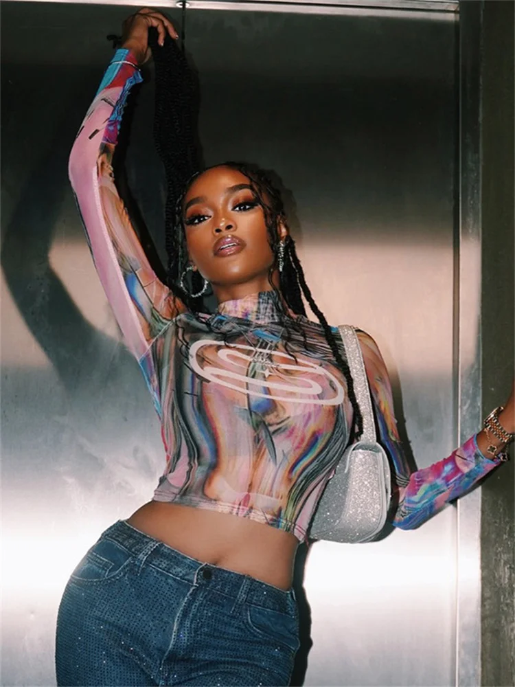 Simenual Harajuku модные укороченные топы с длинными рукавами и принтом горячие