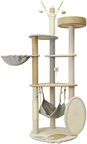 

POPTOP Tree for Indoor Cats, 57.09" Tall Tower, 5-Level Large Floor to Ceiling Tree with Scratching Post, Perch, Hammock, Hang