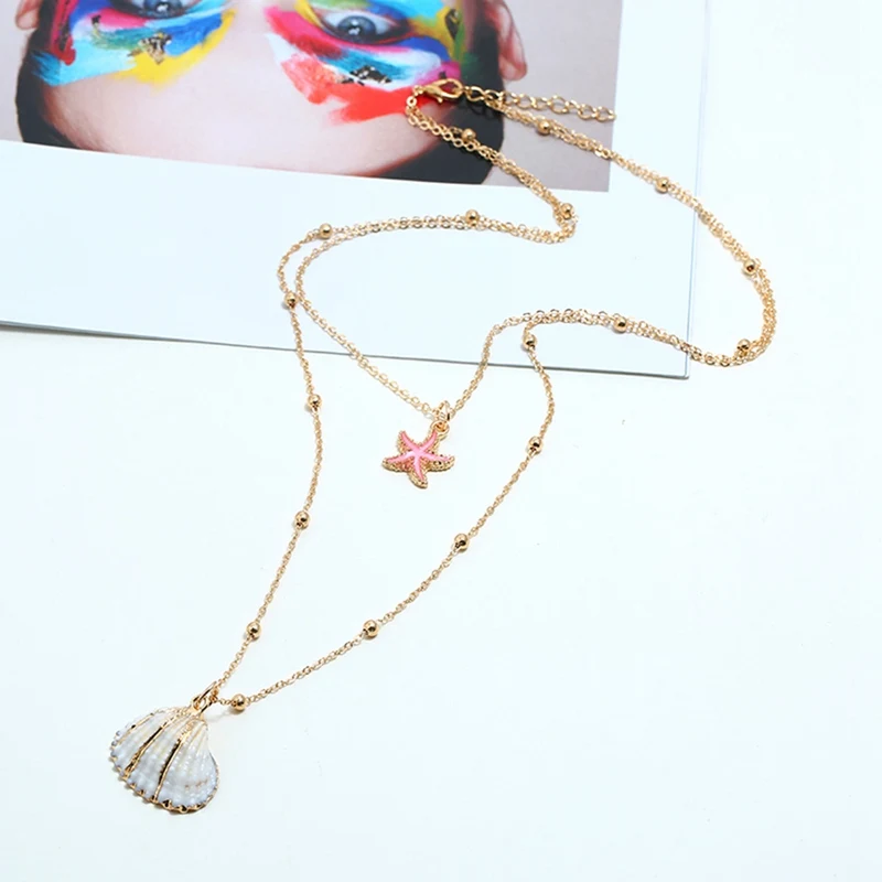 

Starfish Shell Necklace Charm Pendant Enamel Star Choker Necklaces For Women Girls Fashion Beach Style Jewelry