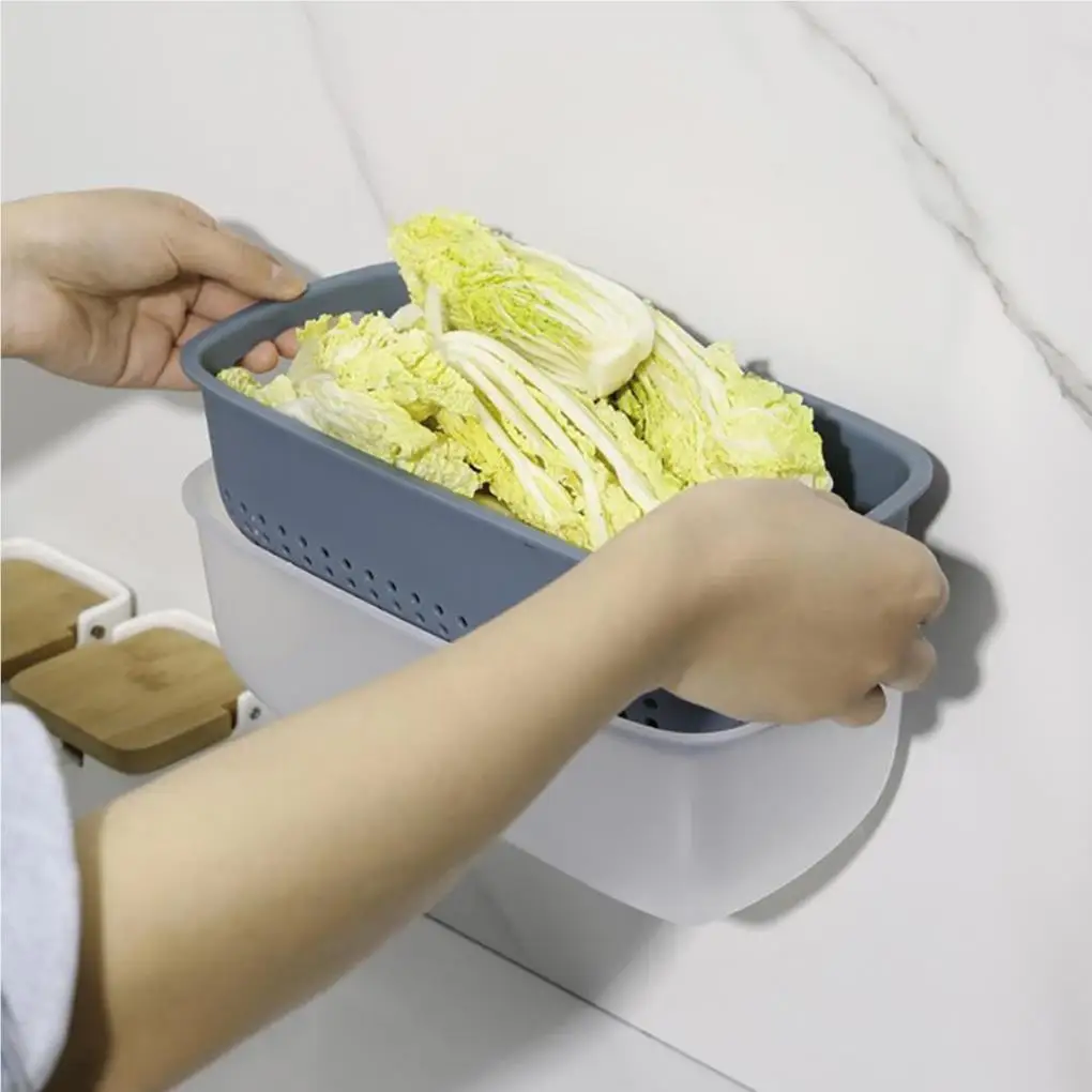 

High Quality 1PC Double-Layer Storage Baskets Wall-Mounted Drain Basket Fruit Vegetable Food Washing Strainer Kitchen Tool
