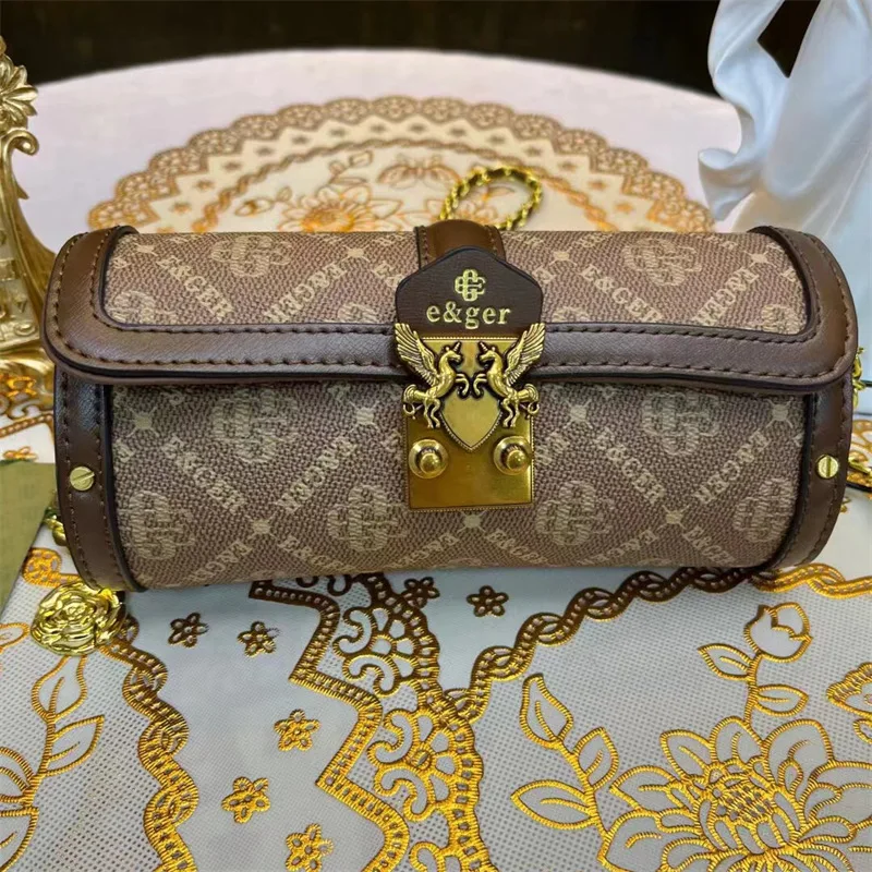 Luxurious Contrast Color Lock Chain Cylinder Bag Women's Small Handbag 2023 New Versatile Single Shoulder Satchels Sac Channels