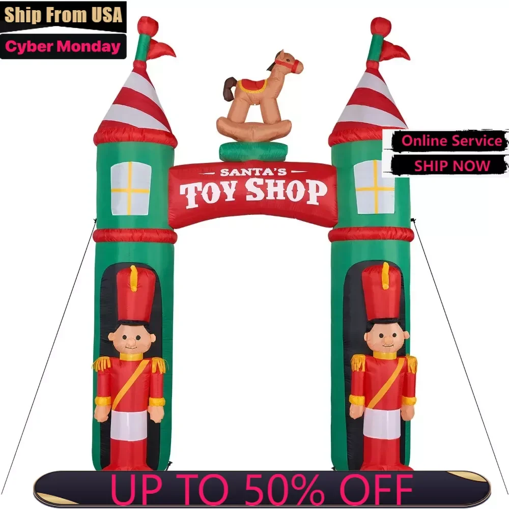 

10 футов Высокий предварительно подсвеченный Рождественский надувной с сумкой для хранения | Магазин игрушек Санты архвал с игрушечными солдатами