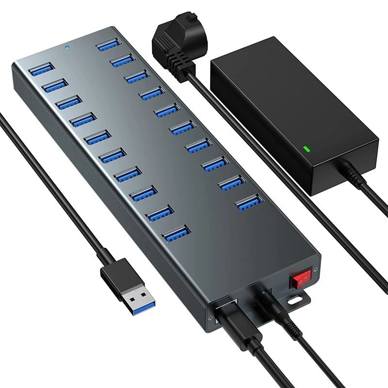 20Port Industrial Grade USB Hub Splitter Switch 12V/10A Power Support Charger Data Transfer And Charging Station