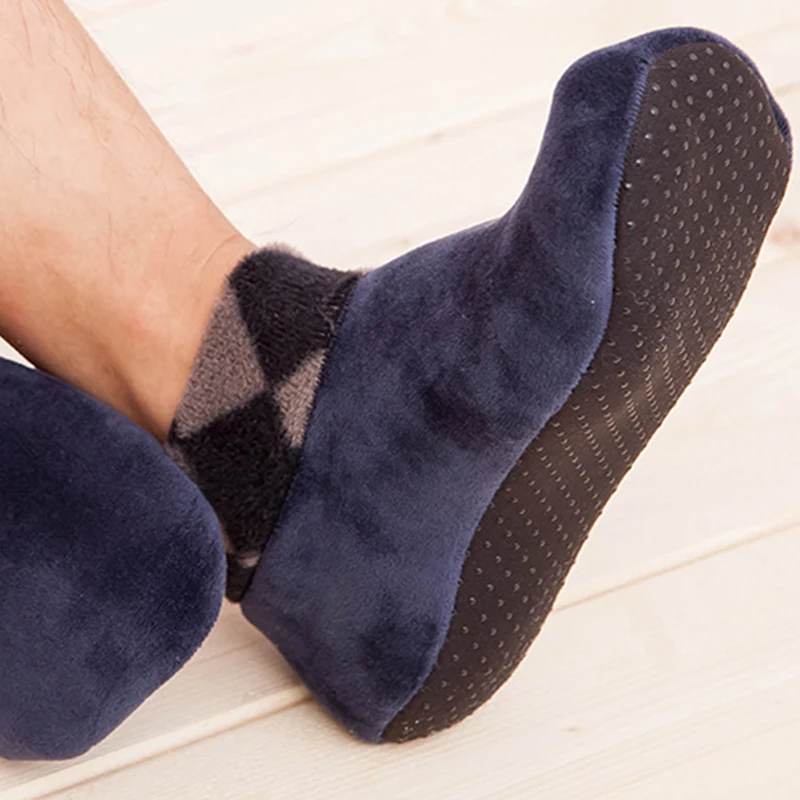 Men Thicken Fleece Sock Winter Warm Boat Socks Non Slip Elastic Indoor Floor Socks Slipper Fleece Bed Sock Non Slip Slipper Sock