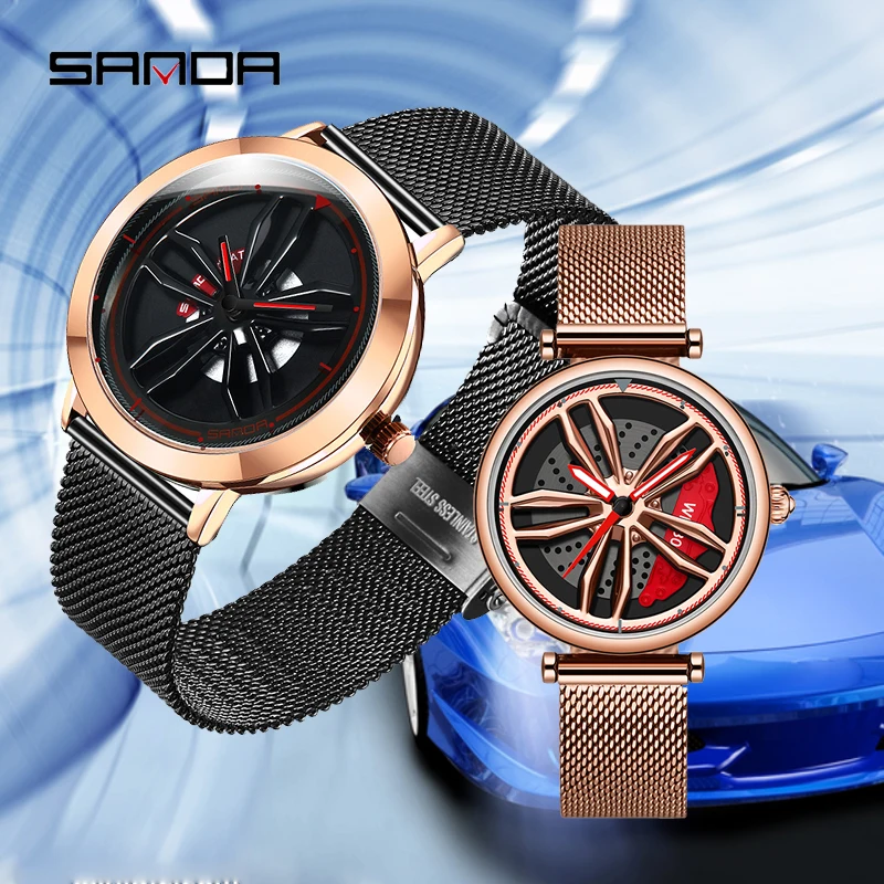 SANDA 1010 1074 модные часы из нержавеющей стали с сетчатым ремешком оригинальные