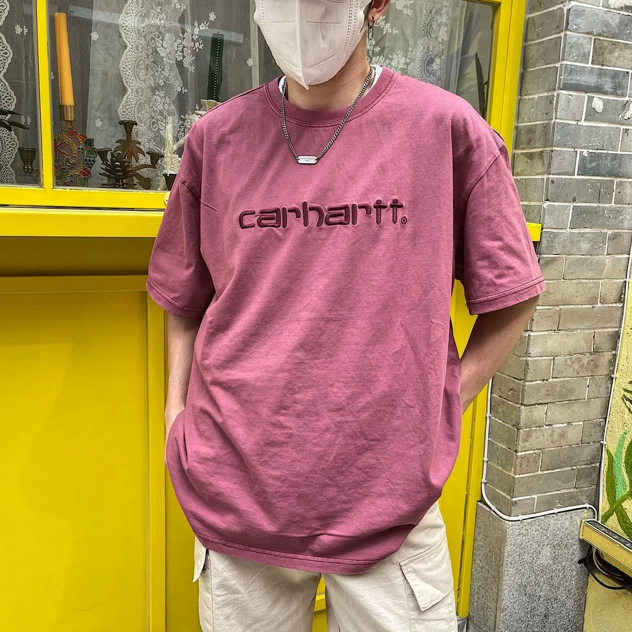 

Retro Washed Cotton T-Shirt Heavyweight Short Sleeve Pullover Tops Summer Youth Teen Simple Casual Couple Embroidered T-Shirt