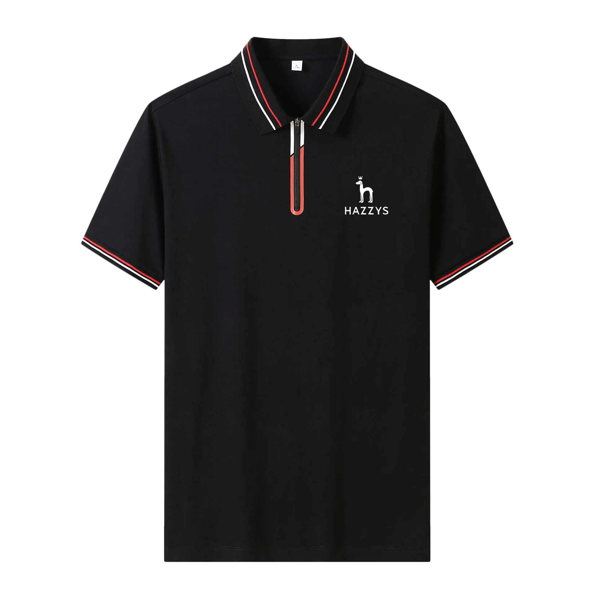 HAZZYS Wear Men's Golf Zipper Sleeve Tee Classic Stripe Solid Color Young Middle-aged Fashion Business Casual POLO Shirt