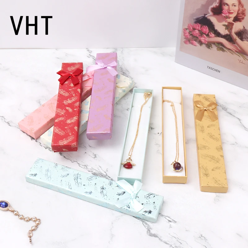 VHT 12Pcs/Lot Paper Jewelry Gift Box Multicolor Pendant Necklace Box Storage Cardboard Party Gift Case Wholesale