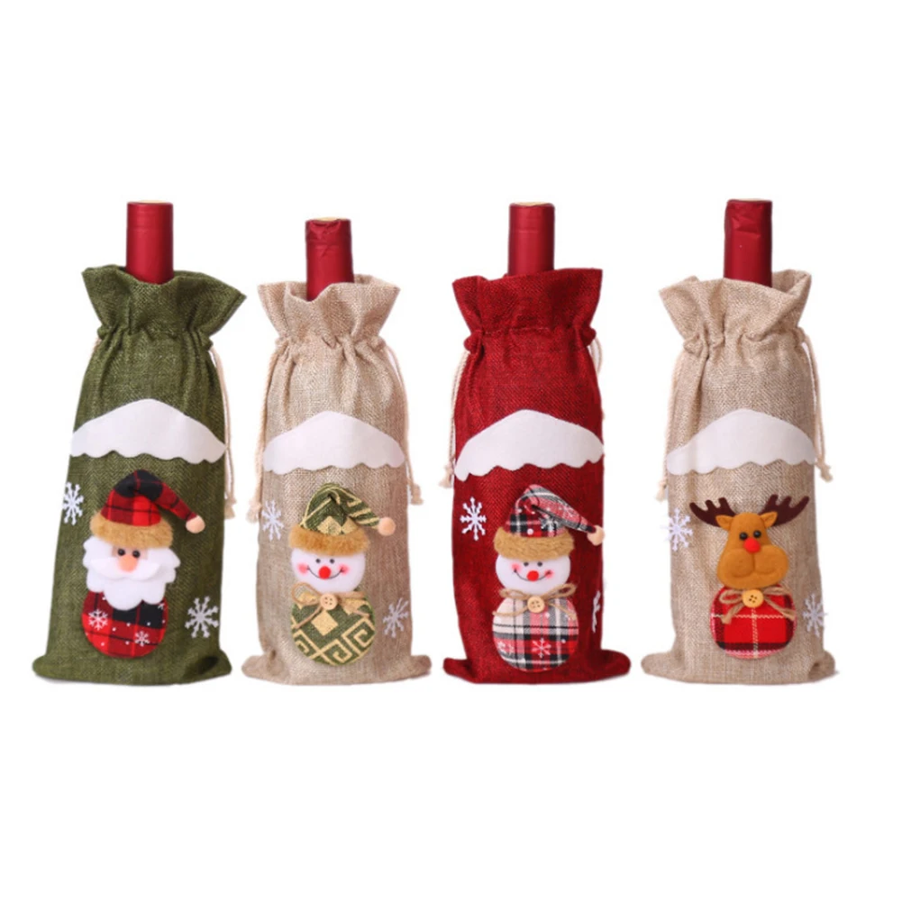 

Decorate Wine Bottle Cover School Souvenir Christmas Dinner Flax Gift Bags Santa Table Decorations 100% Brand New