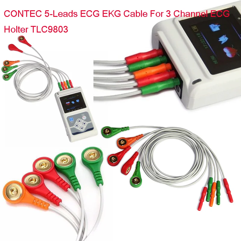 CONTEC 5-Leads ECG EKG Cable For 3 Channel ECG Holter TLC9803 ECG EKG Electrode Patch Medical Disposable