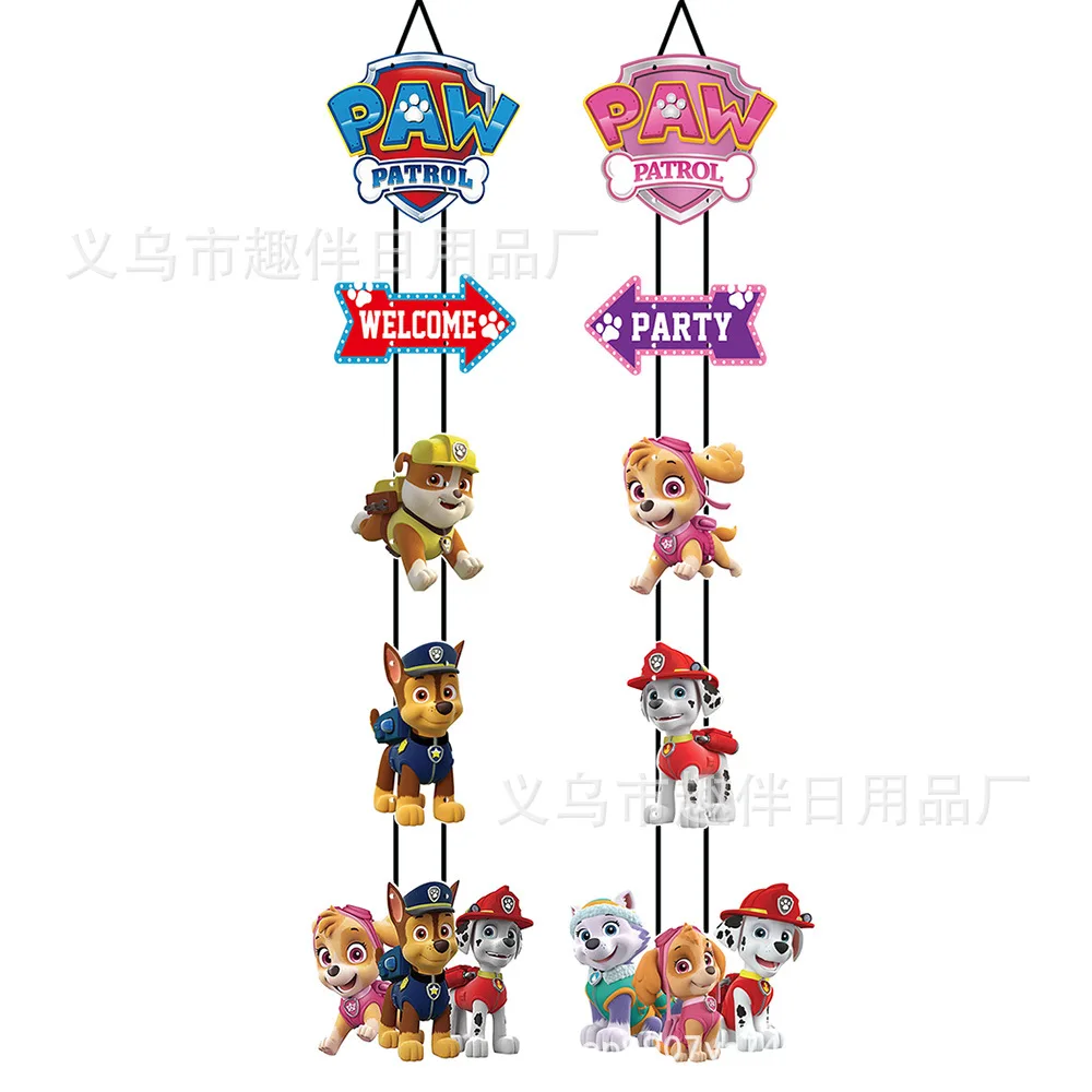 

Paw Patrol Children's Birthday Decoration Chase Skye Marshall Rubble Party Anime Theme Door Hanging Pull Flag Two Strings