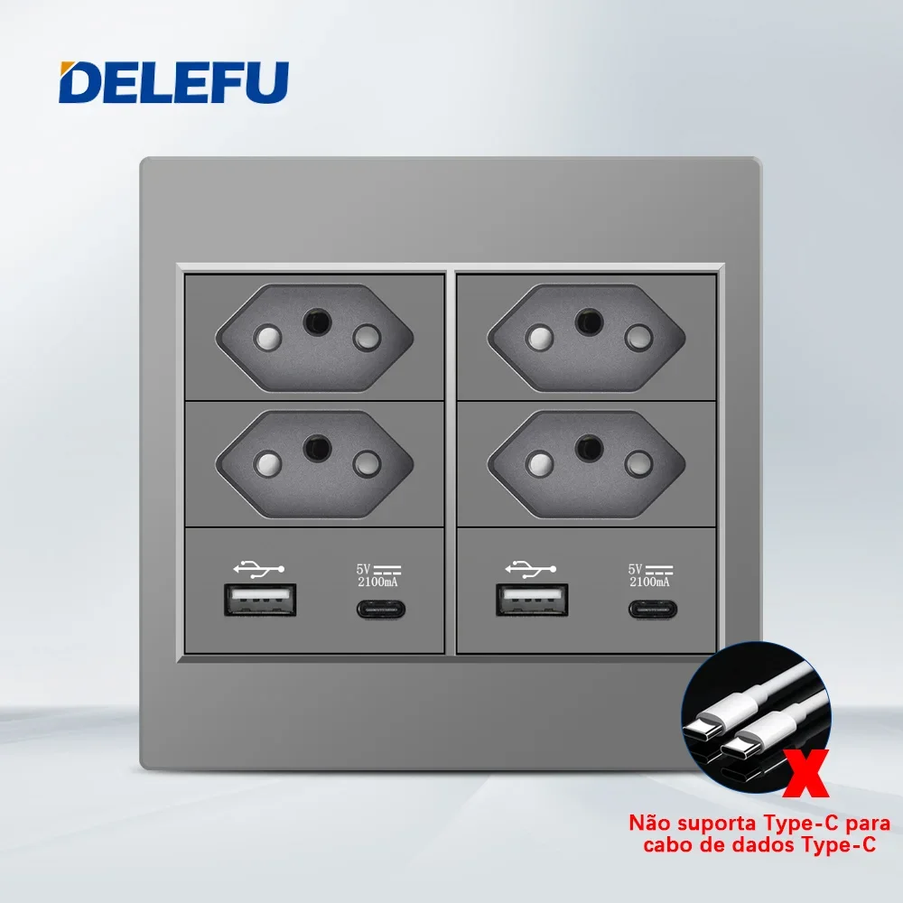 

Пожаробезопасная панель для ПК DELEFU, 4 х4 дюйма, стандартная розетка с двумя USB-портами типа C, розетка для офиса, серого цвета, 10 А, 20 А