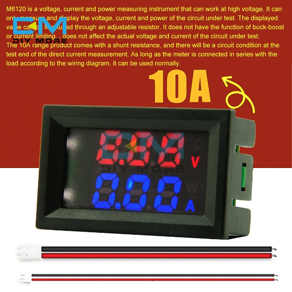 

M6120 DC 6V-120V Digital Voltmeter Ammeter DC Voltage Current Power Meter 10A Electronic Volt AMP Meter Tester