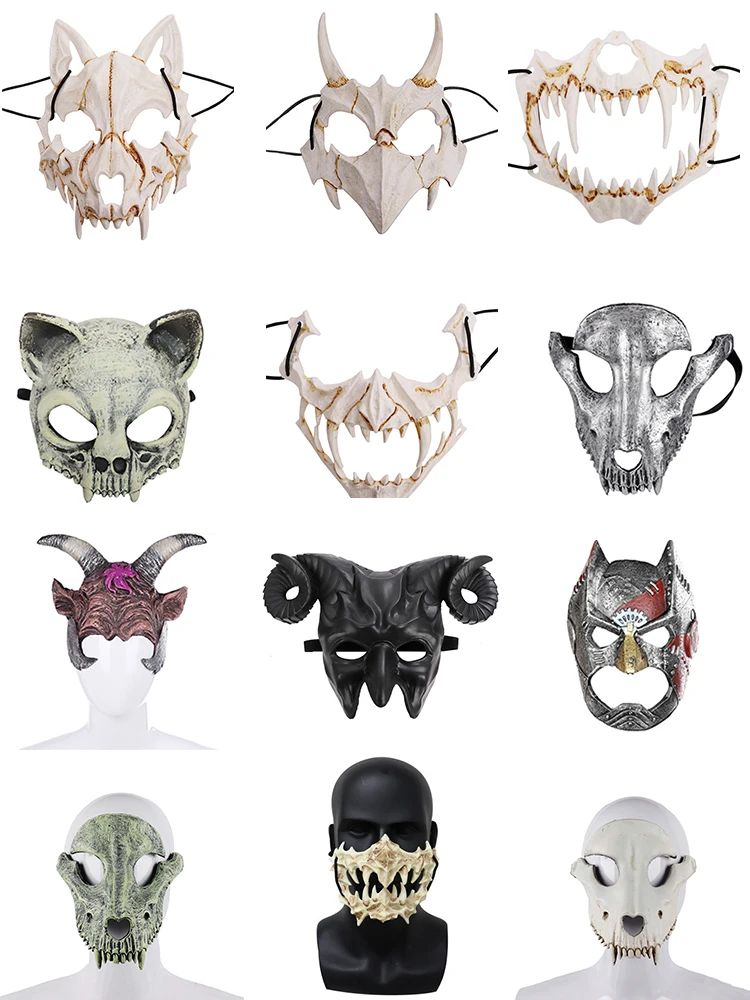 Реквизит для костюма взрослых страшные клыки волка с черепом аксессуары