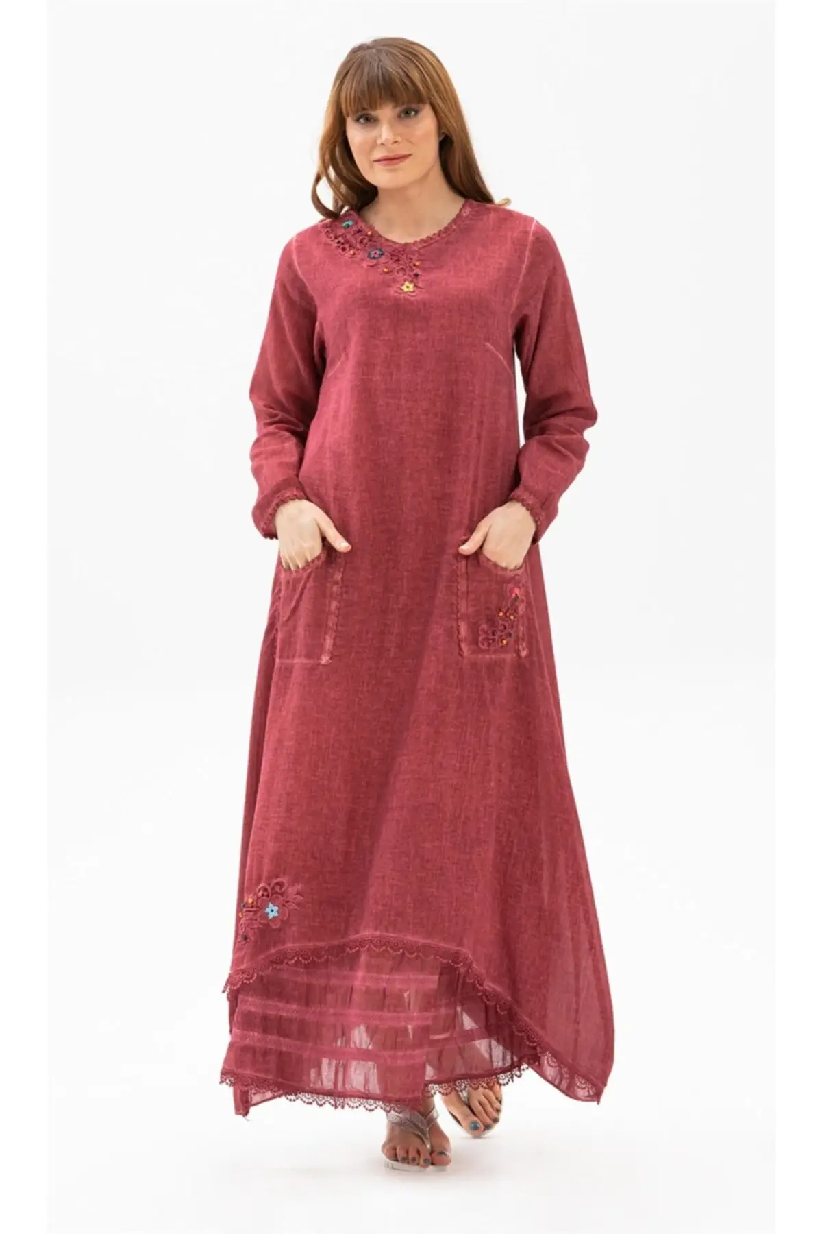 

Women Rose Curdy Equipment Special 100% Organic English Cotton Shilla Cloth Vintage Ethnic Bohemian Marbling Dress