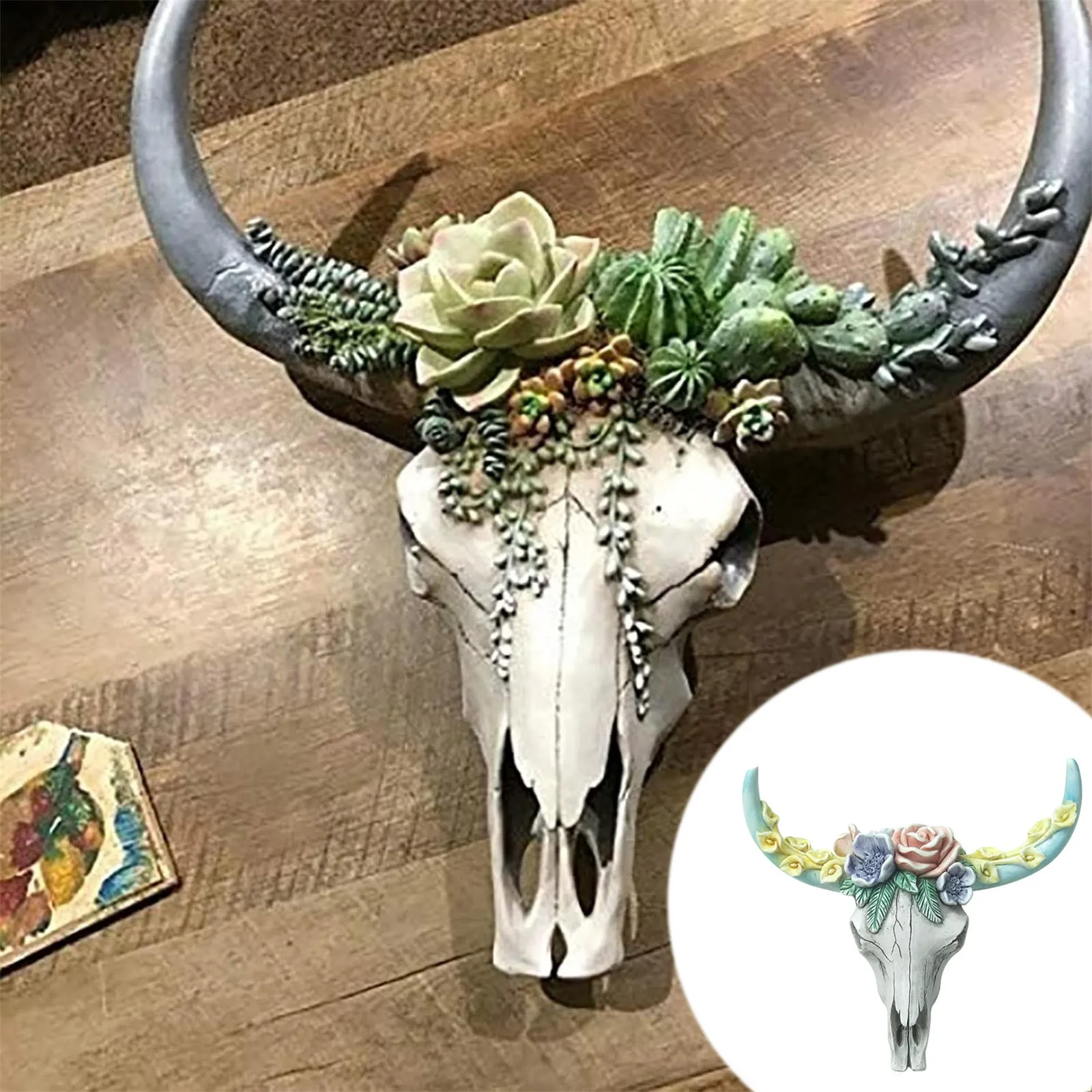 

Artistic Cow Skull Head Wall Decoration Wreath Resin Decor Cute Design Retro Vintage Ornament Living Room Sculpture Figurine