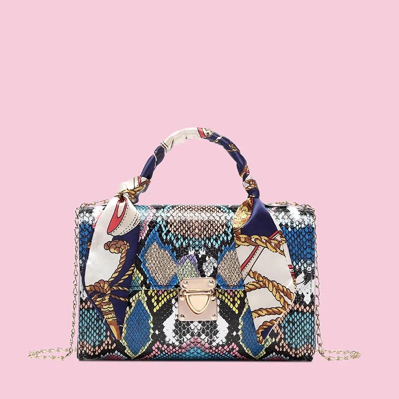 

Модная квадратная сумка для женщин, мессенджер через плечо, дизайнерский брендовый узор змеиной кожи, модная Маленькая Сумочка через плечо