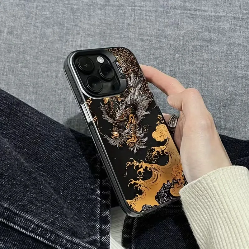 Фото Чехол для телефона Xiaomi Redmi Note 14 13 12 11 Pro Plus 4G 5G 12S 11S 10S 13C 14C 15C Черный золотой дракон с рисунком покрытия №3