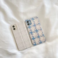 simple sweater lattice phone case for iphone 11 12 13 pro max 7 8 plus x xs max xr se2 imitation leather shockproof case cover
