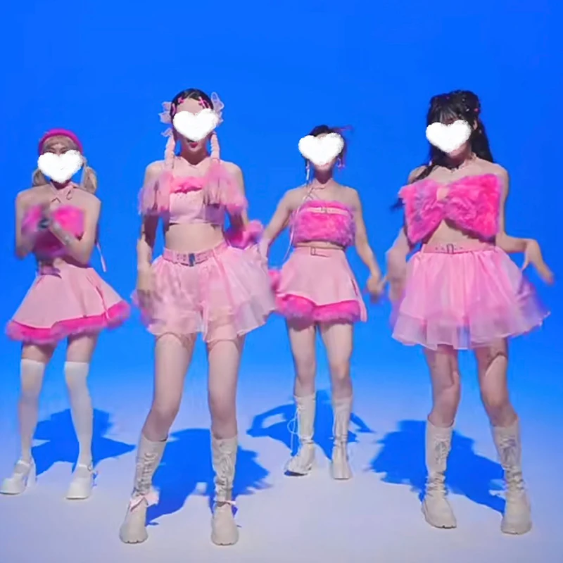 Милая розовая одежда Kpop костюм для джазовых танцев женская выступлений певицы
