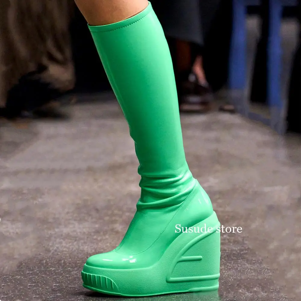 

Patent Leather Knee Boots Platform Women Shoes Slipsole Botas Femininas Tendencia 2023 Wedge Zapatos Para Mujeres New In Botines