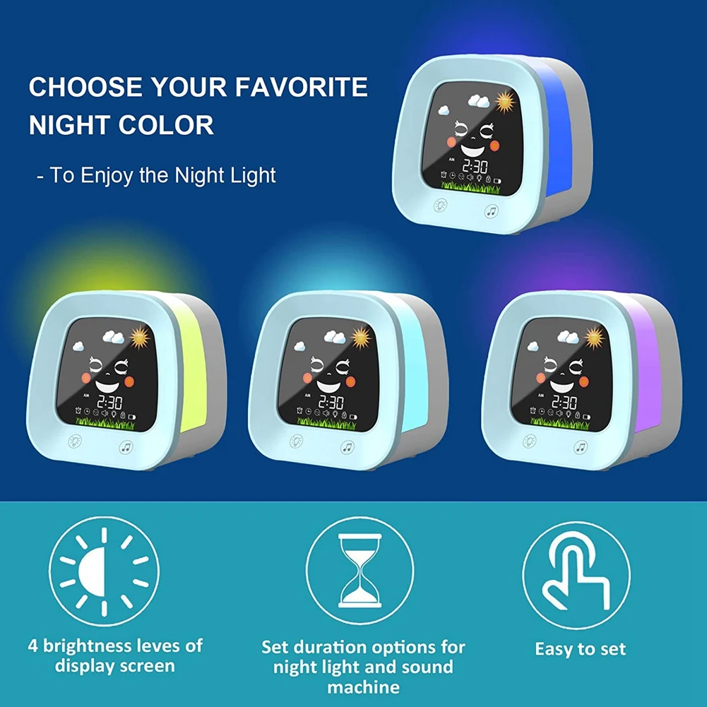 

Детский Будильник для детей, детские часы для тренировки сна с 4 цветами, Детская Ночь, устройство для сна, синий цвет