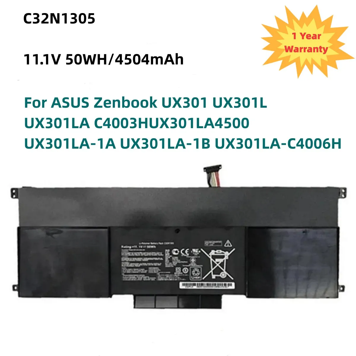 C32N1305 Аккумулятор для ноутбука ASUS Zenbook UX301 UX301L UX301LA C4003HUX301LA4500 UX301LA-1A UX301LA-1B UX301LA-C4006H 11,1 V 50WH