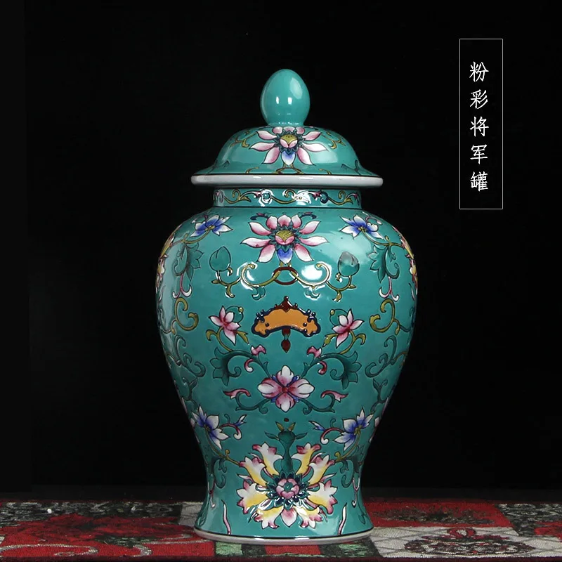 

Ceramic Hand-Painted Chinese High-Grade Pastel Interlock Branch Lotus Temple Jar Modern Ornaments Living Room Entrance