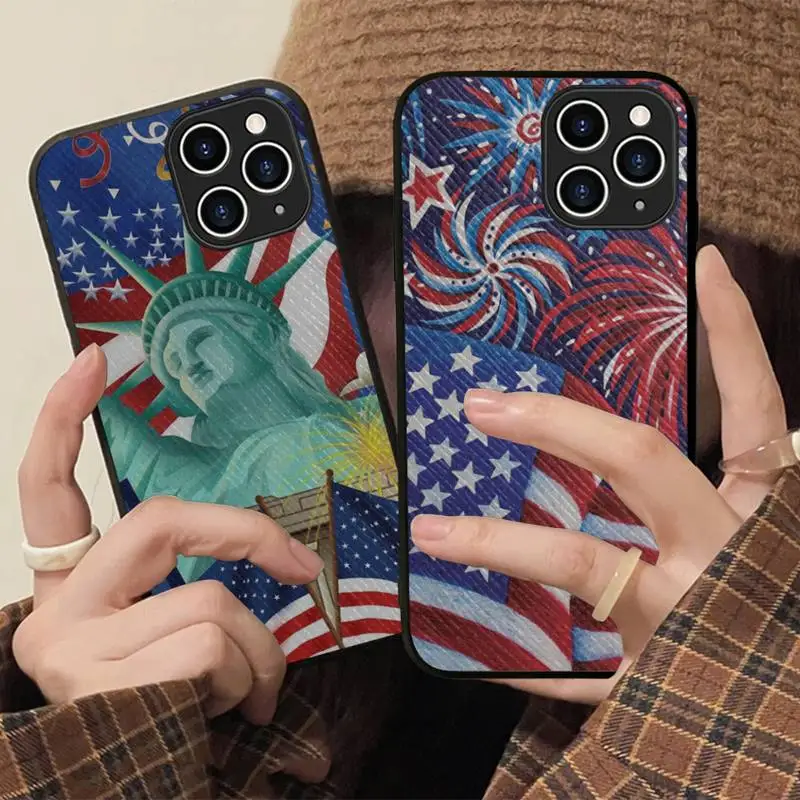 

America USA Flag Statue of Liberty Phone Case Hard Leather Case for iPhone 11 12 13 Mini Pro Max 8 7 Plus SE 2020 X XR XS Coque