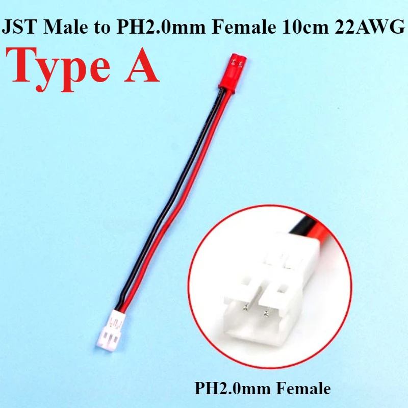 

Кабель-адаптер JST to PH2.0mm 2P 10см 22AWG для SCX24