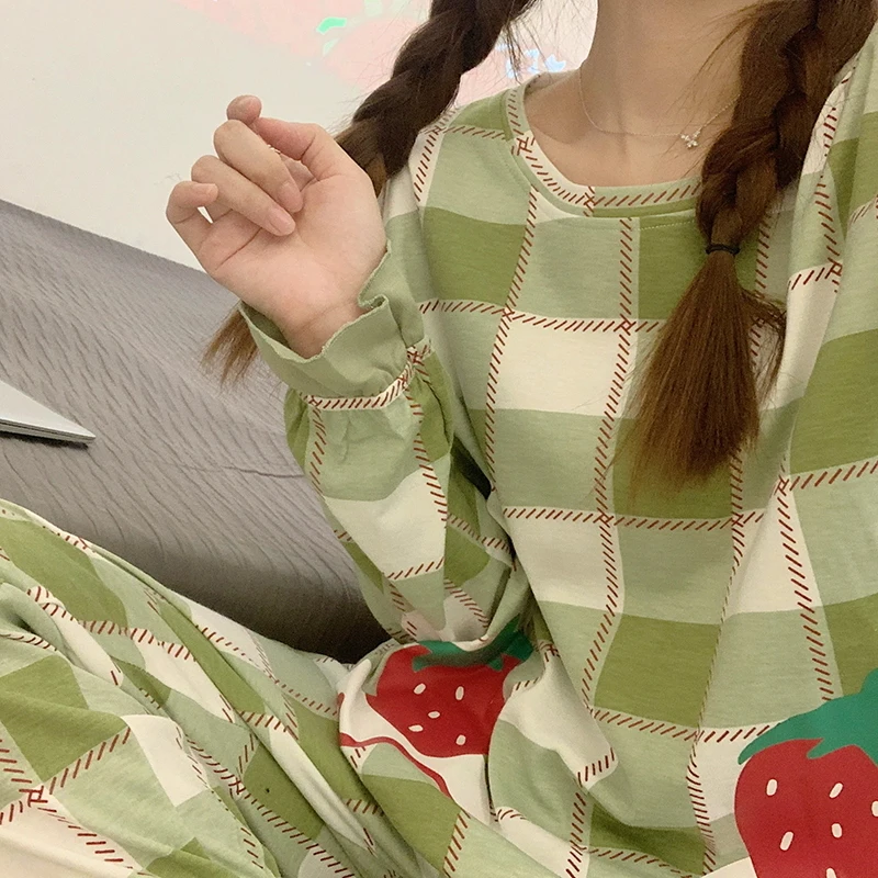2023 ms long sleeve pajamas comfortable women pajamas suits printed cotton spring girl style clothes household to take