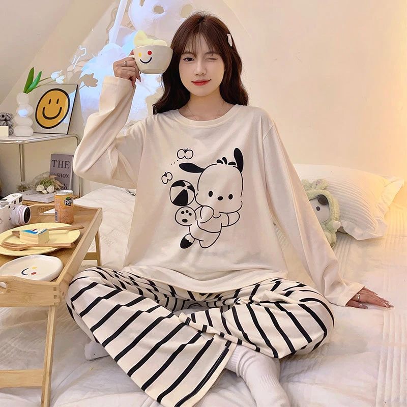 

Sanrio Kawaii Pochacco Pajamas Anime Autumn New Style With Chest Pad Can Be Weared Loose Casual Home Clothes Set Cute Clothes