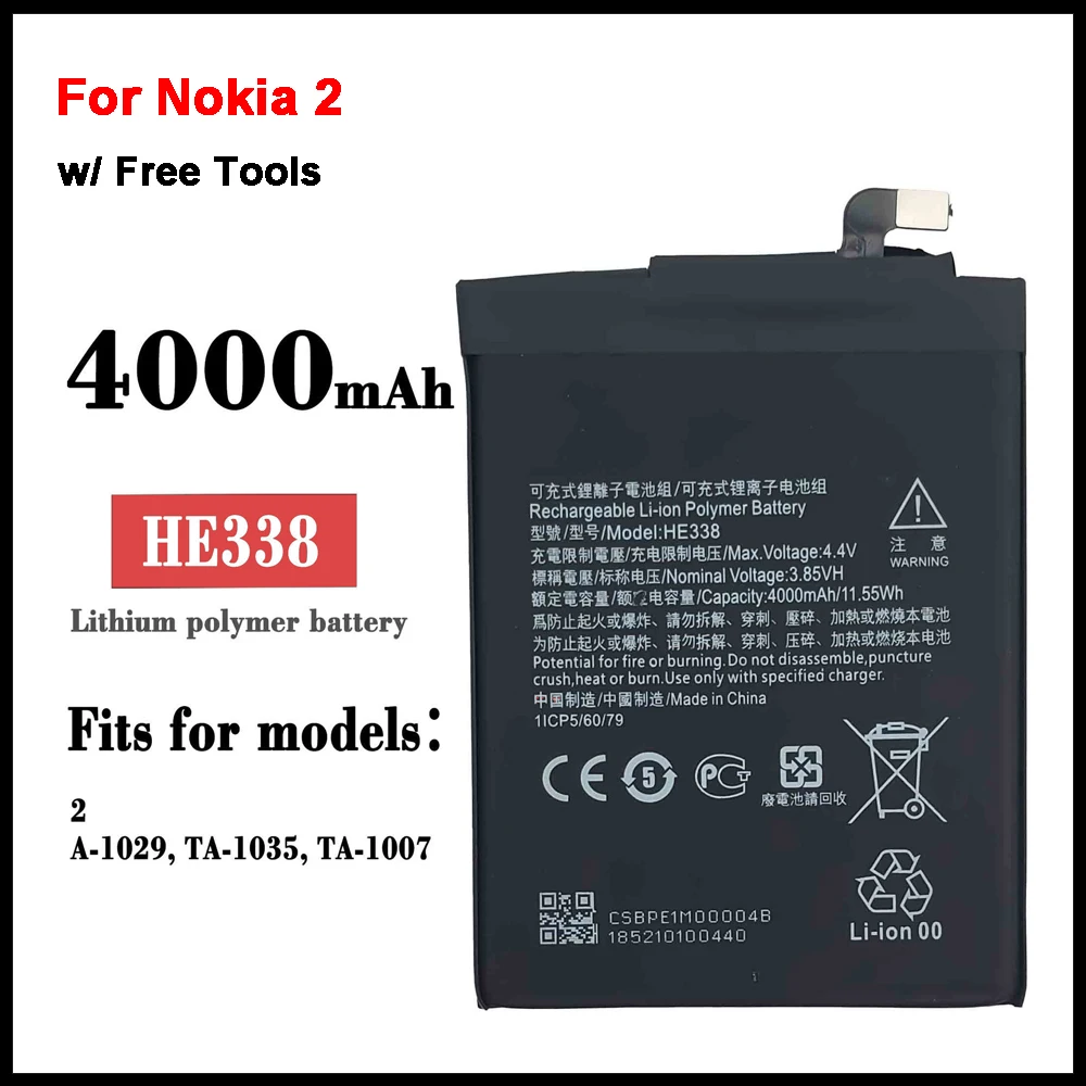 

Original HE338 4000mAh Battery For Nokia 2 Nokia2 HE 338 Batteries Bateria