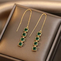 minar retro green color crystal earrings for women mujer gold color long chain tassel geometric dangle earrings vintage jewelry