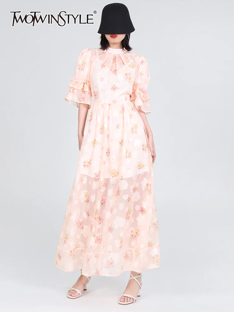 

Женское платье с цветочным принтом TWOTWINSTYLE, винтажное платье миди с круглым вырезом, коротким рукавом и высокой талией, летняя одежда
