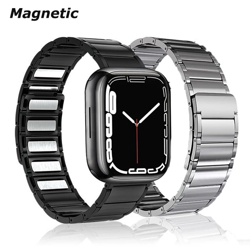 

Stainless Steel Magnetic Band For Apple Watch Series Ultra 49mm Luxury Metal Strap For iWatch 8 7 41 45mm 6 5 4 SE 44 38 42 40mm