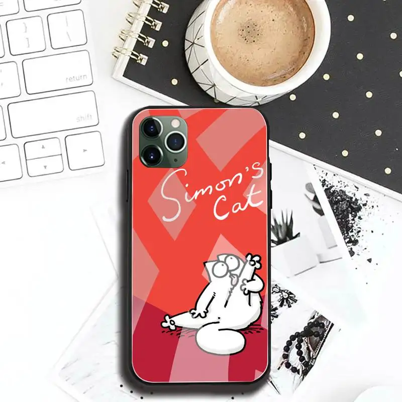 Милый мультяшный S-simons чехол для телефона с котом закаленное стекло iPhone 13 12 Mini 11 Pro