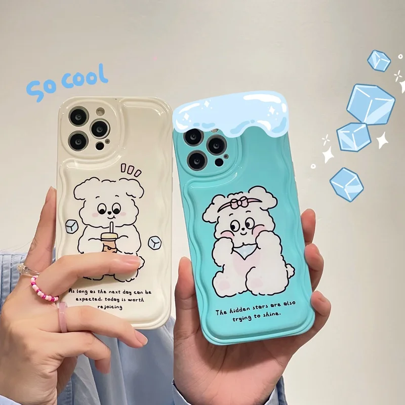 

Milk Tea Bear Waves Air Cushion Phone Case Compatible for Iphone 13 12 11 Pro Max X XS XR XSMAX Lens Protection Shockproof Cover