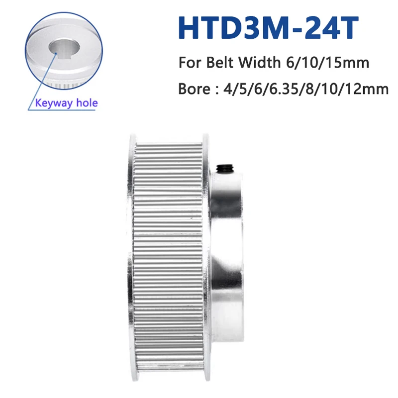 

1pc 24 Teeth HTD3M Timing Pulley Bore Size 4/5/6/6.35/8/10/12mm 24T HTD-3M Synchronous Wheel with Step for Belt Width 6/10/15mm