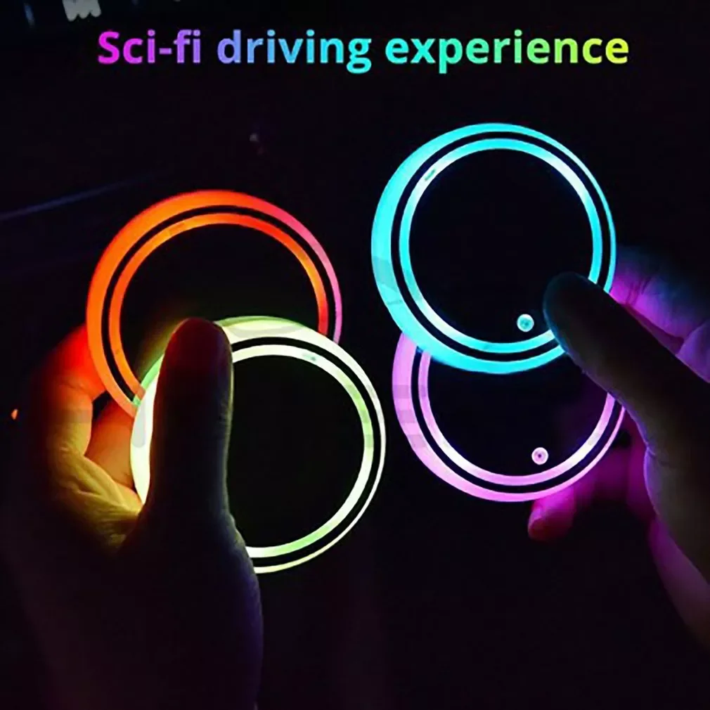 

7 Colors Car LED Cup Holder Light Mats Car Coasters Bottle Atmosphere Light Constellation Backlight LED Cup Holder Pads