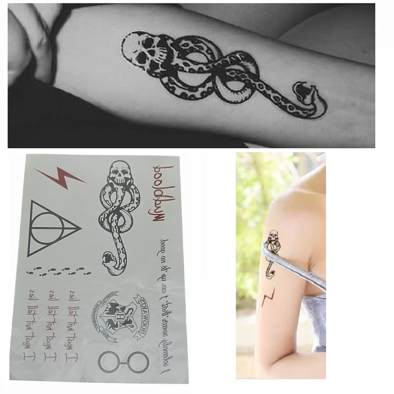 Sdatter Temporary Death Eaters Dark Snake Tattoo Sticker Movie Waterproof Fake Halloween Tattoo Cosplay Make Up Accessories For