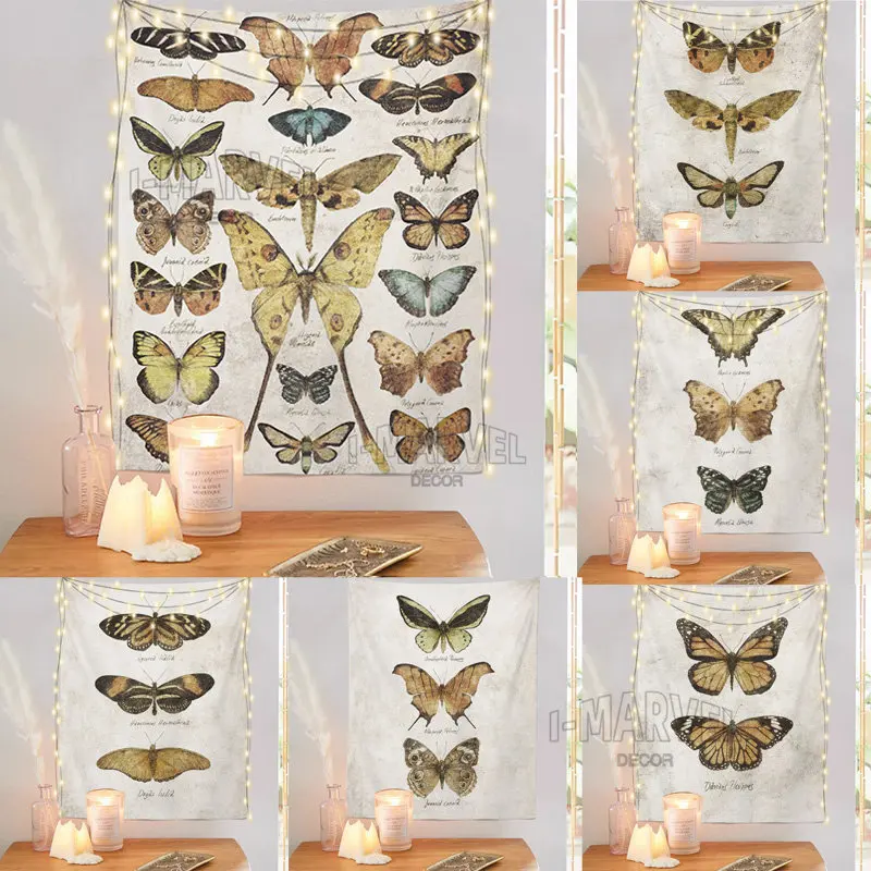 

Vintage Butterfly Lace Tapestry Boho Ornament Cafe Bar Library Home Bedroom Fireplace Wall Science Background Aesthetic Decor