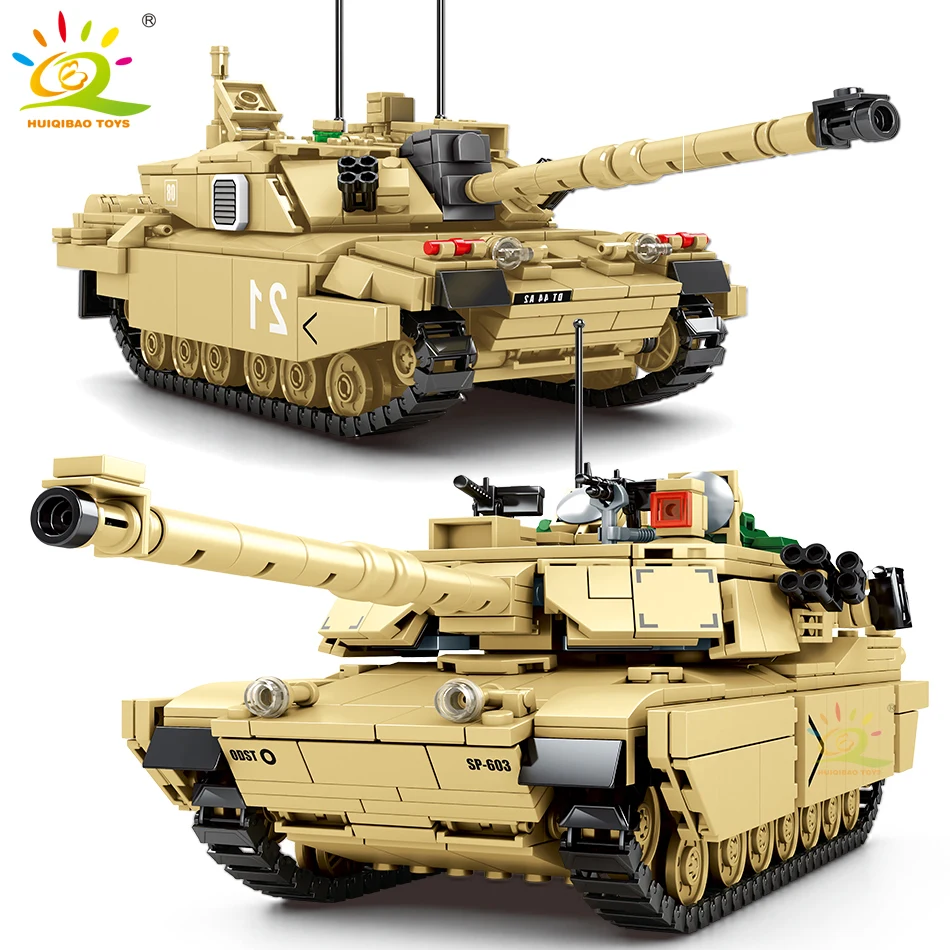

HUIQIBAO военный M1A2 Challenger Танк Модель Строительный блок WW2 с солдатскими фигурами армейское оружие кирпич детская Строительная игрушка