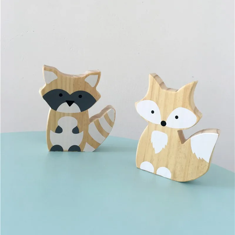 

Wooden Fox Home Smooth Desktop Decor Miniature Figurines Adorable Kids Room Adorn Novel Wood Toys Bookshelf Photo Props