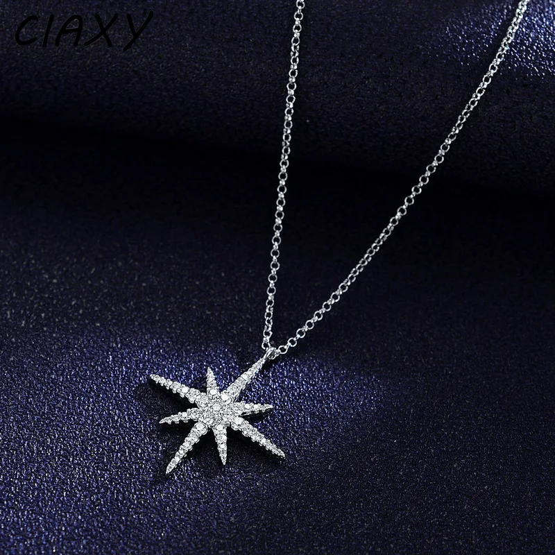Ожерелья CIAXY 925 с восьмиконечной звездой для женщин темпераментная сияющая