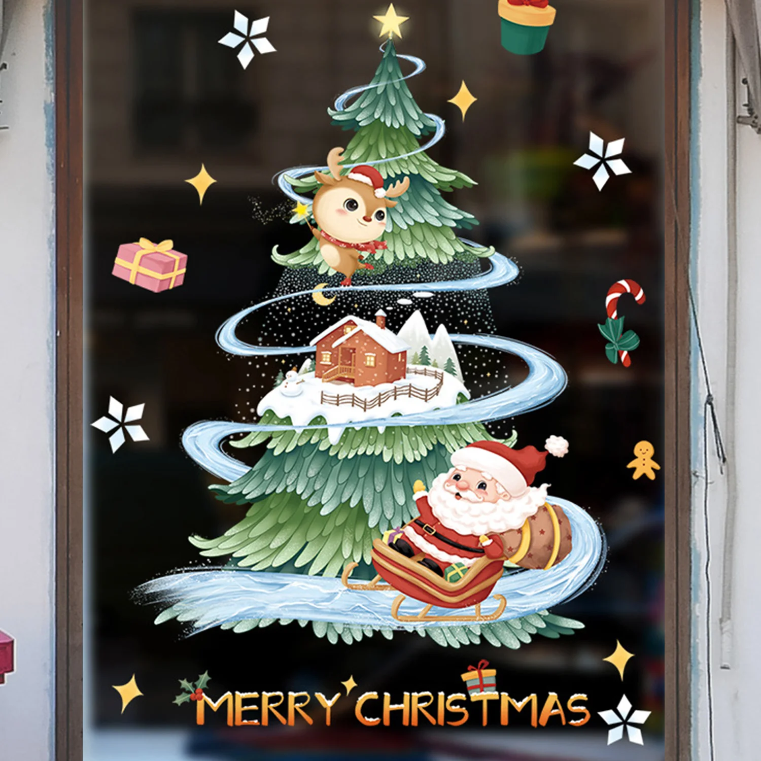 

Christmas Santa Claus Elk Self-adhesive Sticker DIY Home Window Glass Decoration Sticker New Year Christmas Supplies