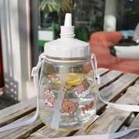 portable sports gym drinking cup girl leakproof kettle large capacity plastic straw mug outdoor travel tumbler 1 3l water bottle