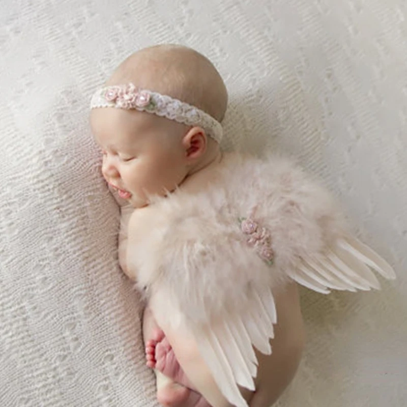 

Newborn Child Photography Clothes Suit Baby Angel Feathers Wings+Soft Elastic Headbands Infant Festival Souvenirs Photo Shooting